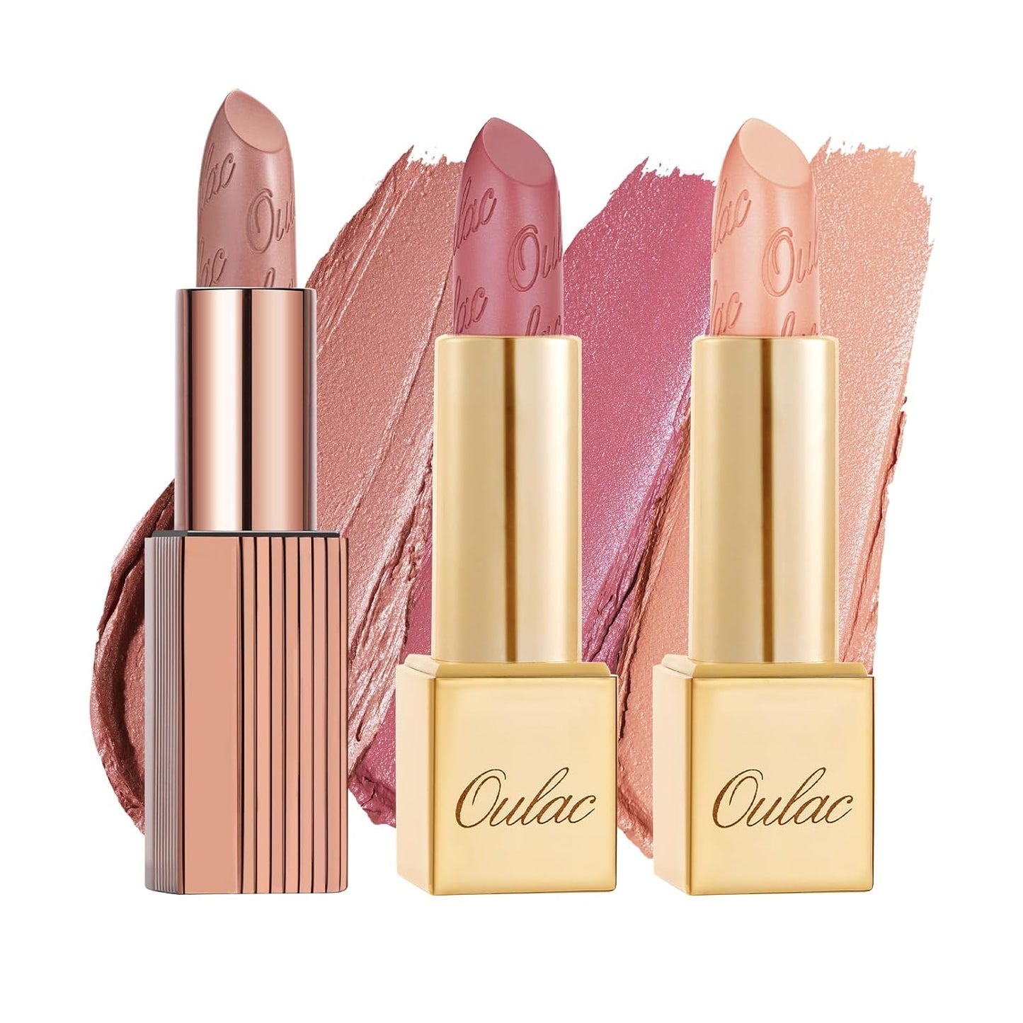 Oulac Metallic Nude Lipstick Set 3PCS, Comfortable Creamy Texture, Smooth No Grainy Feeling, Vegan & Gluten Free, Full-Coverage Lip Makeup, 3 X 4.3 g, 603+GM04+GM06