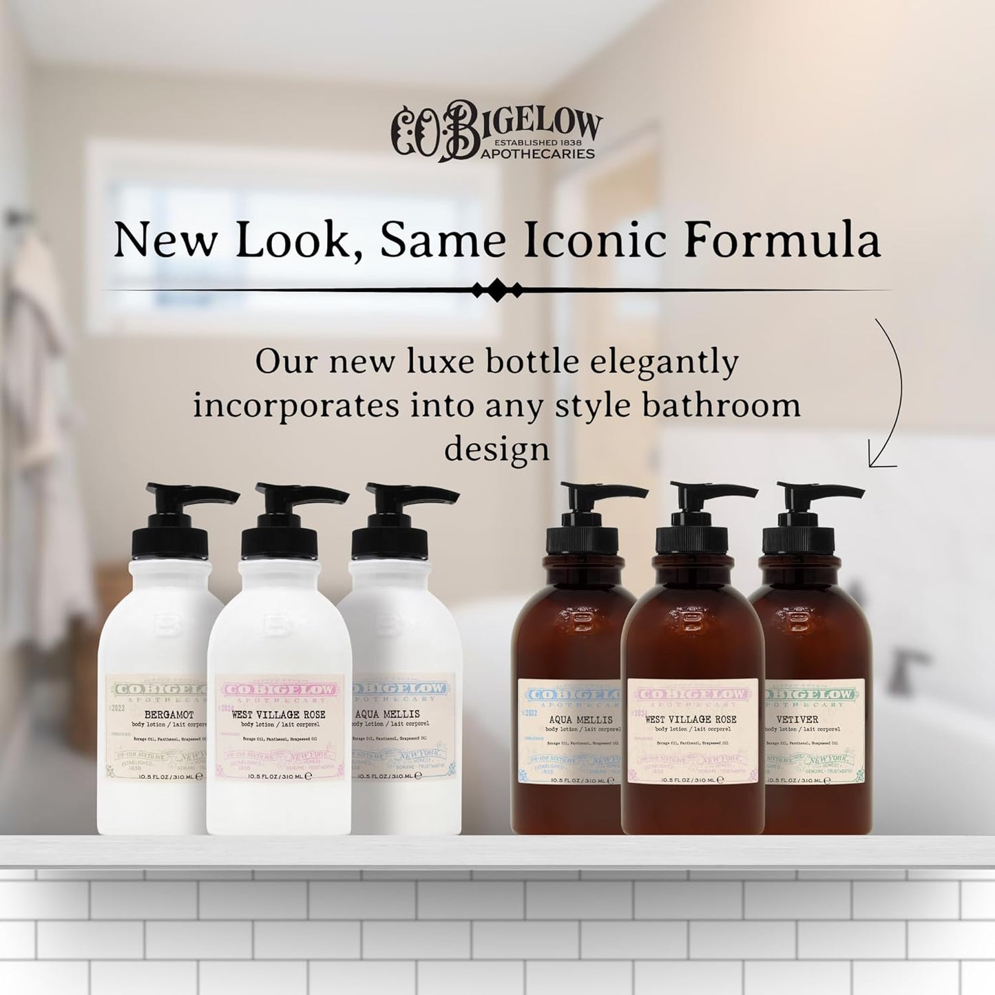 C.O. Bigelow West Village Rose Body Lotion, Iconic Collection Moisturizing Body Lotion with Shea Butter, Borage Oil & Grapeseed Oil, 10.5 Fl Oz