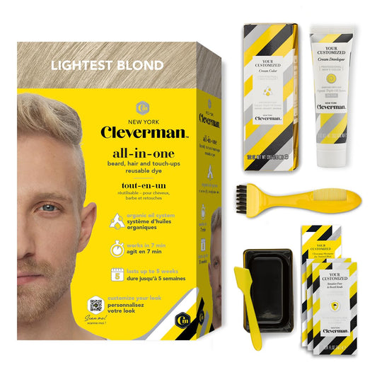 CLEVERMAN Lightest Blond Hair & Beard Dye for Men, All-in-One Reusable Kit - Men's Color For Natural-Looking Gray Coverage, Professional-Quality and Ammonia-Free
