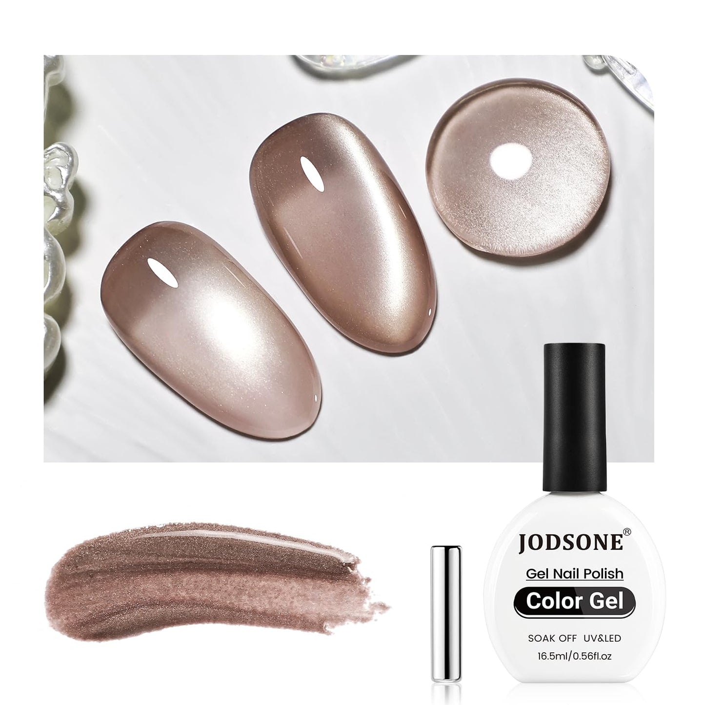 JODSONE Cat Eye Gel Nail Polish 16.5ml Brown Single Colors for Holographic Glitter Cat Eye with Magnet Reflective Translucent Need U V Lamp