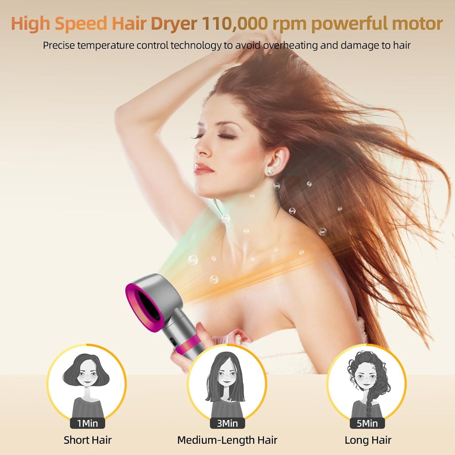 T-GOGO Hair Dryer Brush Professional: 6 in 1 Hot Air Hair Styler & Dryer Set, Powerful Hair Air Curling Iron High-Speed Negative Ionic Blow Dryer, Auto-Wrap, No Heat Damage (Red)