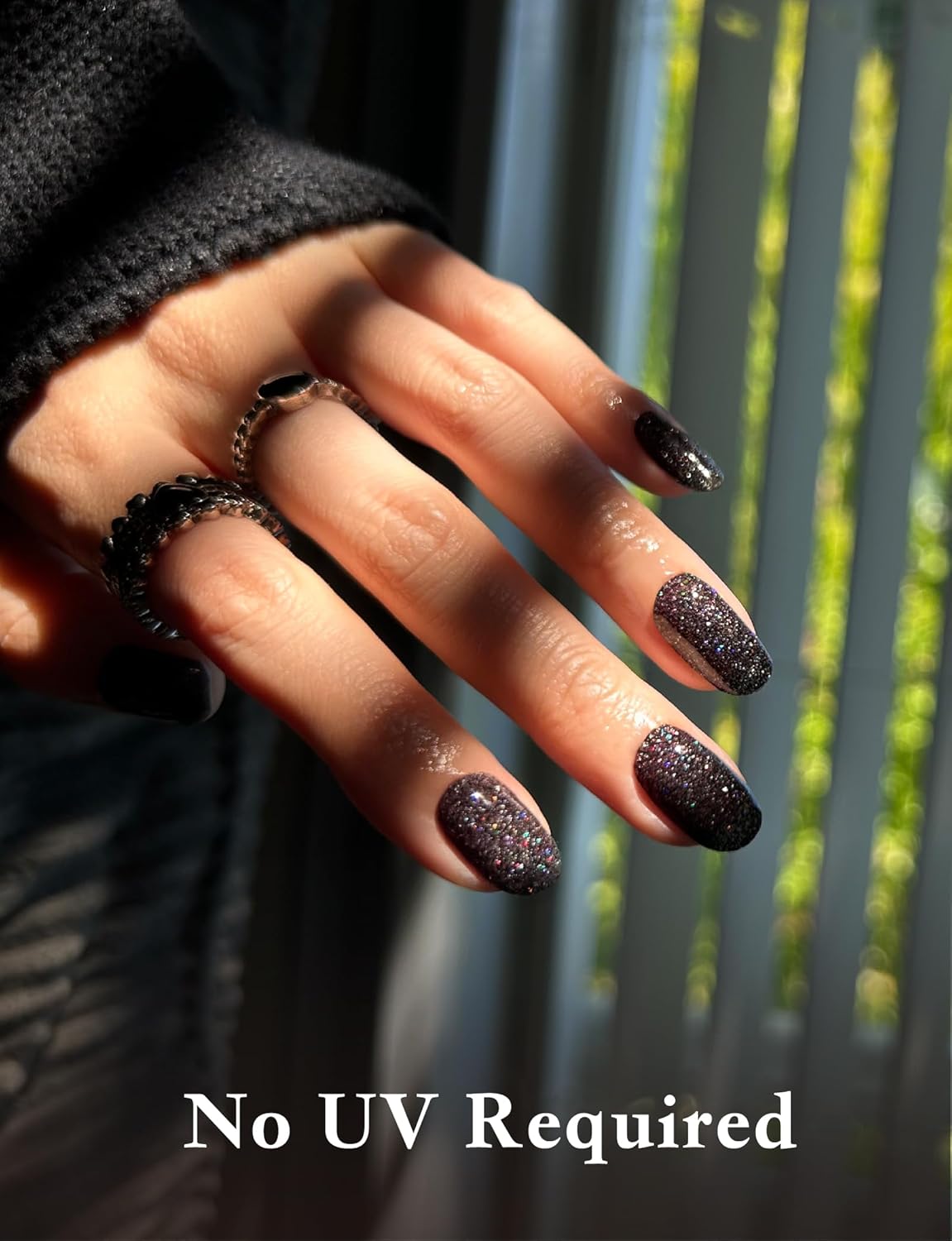 Nail Polish Strips, 44PCS Salon Quality Wraps with Top Coat, Long Lasting Gel Nail Stickers for Women Easy Apply& Remove (Starry Black)