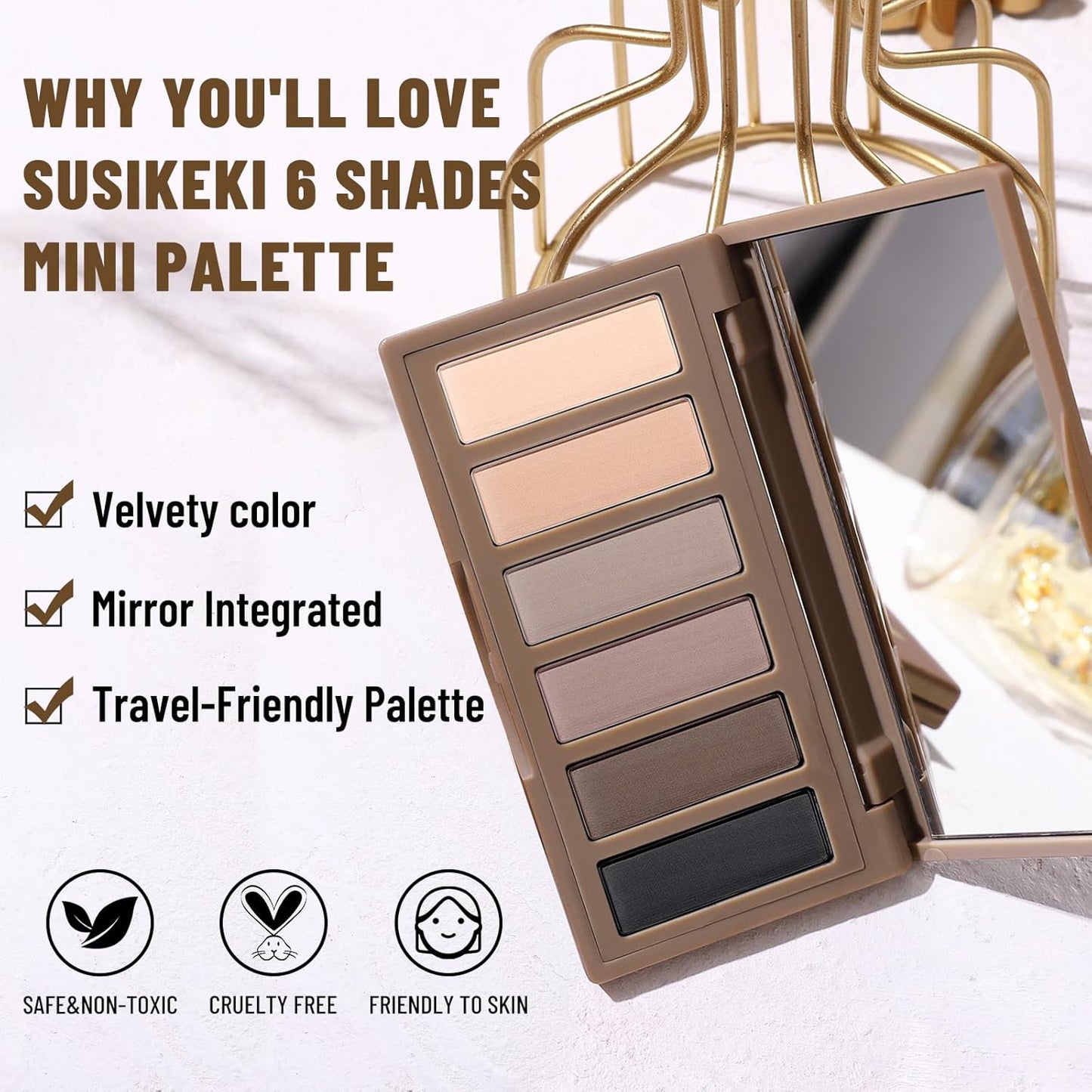 6 Colors Mini Eyeshadow Makeup Palette Neutral Nude Smoky Eye Shadow Taupe & Brown Matte Make Up Pallet with Mirror Highly Pigmented Long Lasting Waterproof Travel Size Gift Kit 01