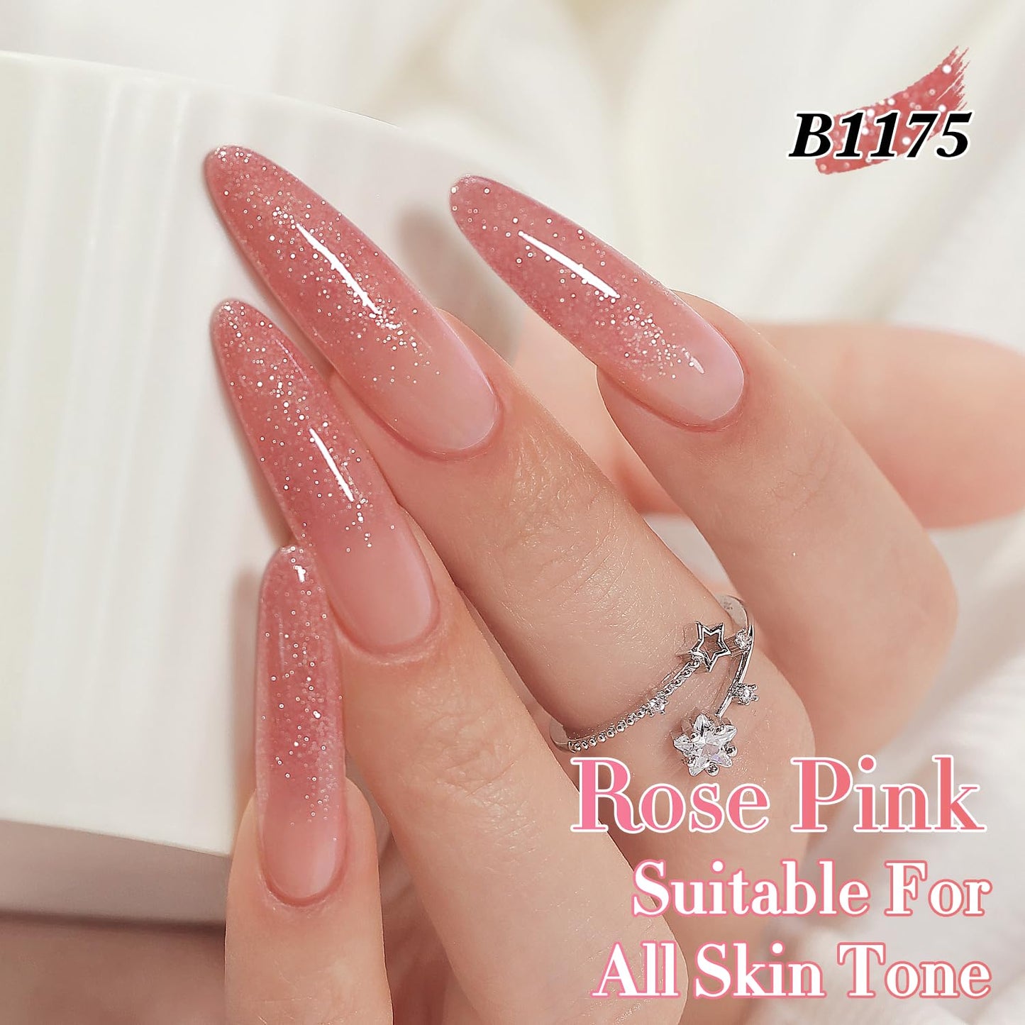 Double Rhythm 0.5Oz Glitter Gel Polish Shimmer Reflective Color for Nail Art Salon DIY Soak Off 15ml Nail Lamp Gel Polish at Home (Rose Pink-B1175)