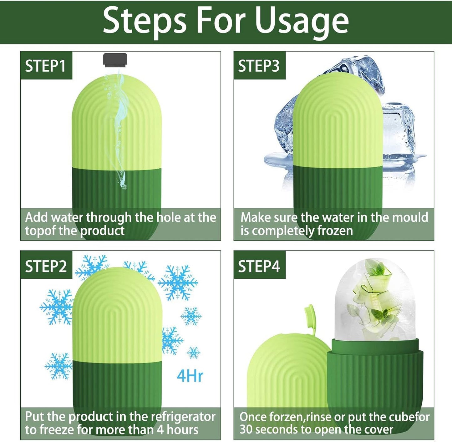 KOGITI Ice Mold for Face, Ice Roller for Face & Eye, Beauty Facial Ice Rollers Ice Holder Mold Face Puffiness Relief Massage Skin Care Tools, Ice Facial Cube Green