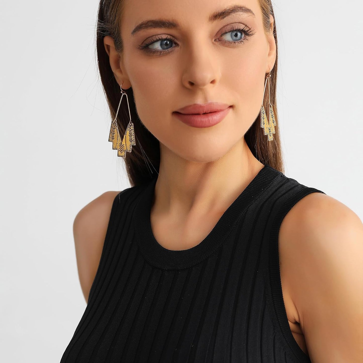 Zealmer Gold Geometric Earrings Statement Vintage Boho Ethnic Earrings Hollow Out Fan Shape Dangle Drop Earrings for Women Birthday Christmas Valentines Day Gift