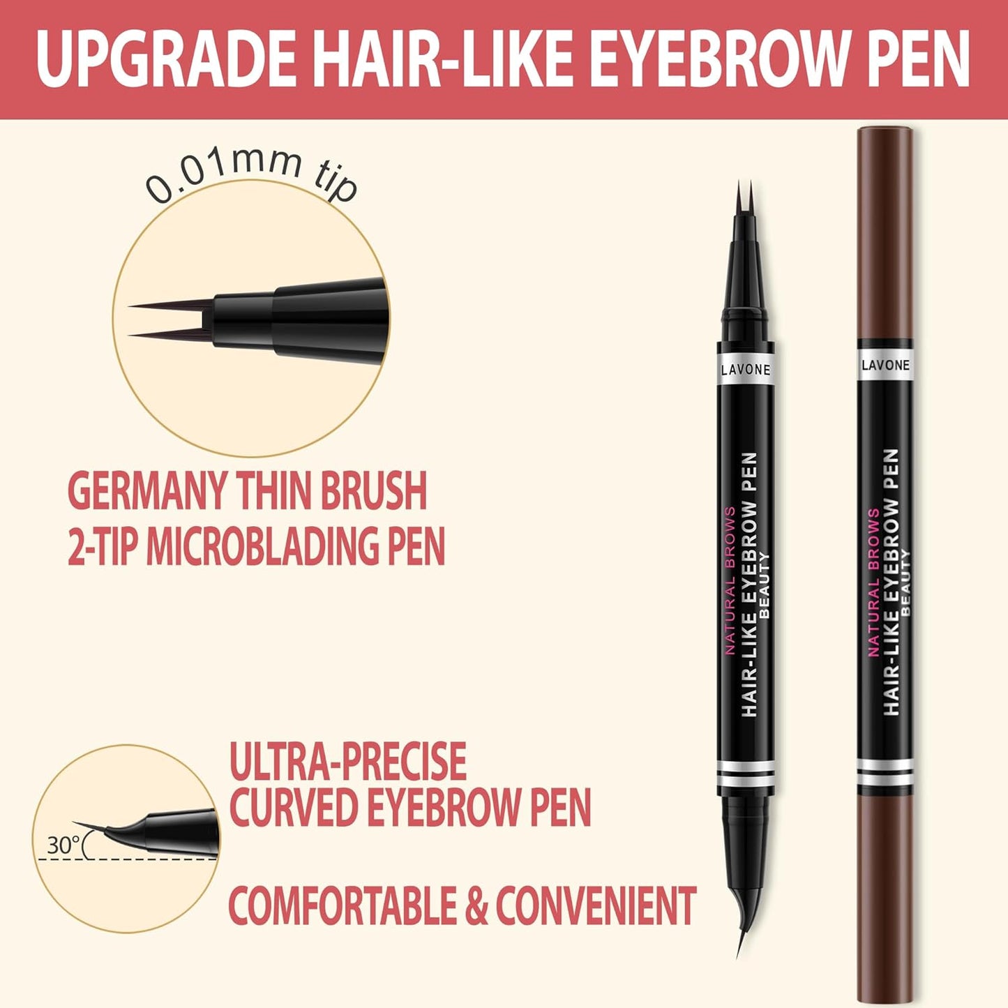 LAVONE Hair-Like Eyebrow Pen Makeup kit, Eyebrow Pencils for Women with Waterproof Microblading Eyebrow Pencil, Eyebrow Pomade, Eyeliner and Eyebrow Brush, Create Full, Natural Brows, Dark Brown