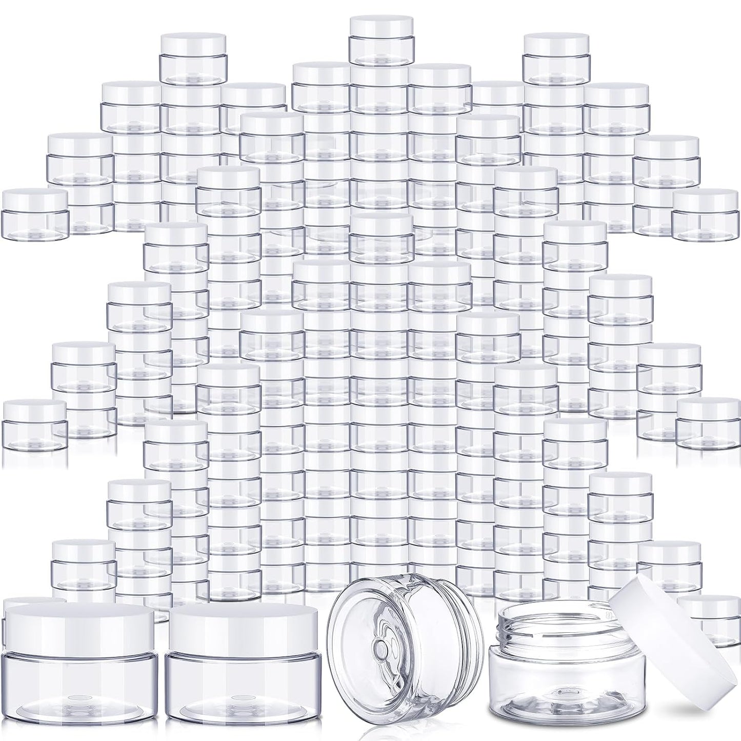 SATINIOR 200 Pcs 2 oz Empty Plastic Jars Round Clear Cosmetic Container Jars with Lids Small Makeup Clear Jars with Lids for Travel Storage Lotion Cream Eye Shadow Jewelry Paint Ointments Samples