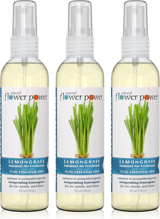 Air Freshener Spray | Lemongrass 4 Fl Oz | Pack of 3 | Scented w/ Pure Essential Oils | Non-Aerosol Plant-Based Odor Eliminator | Room, Linen, or Car Spray | Cruelty-Free & Vegan