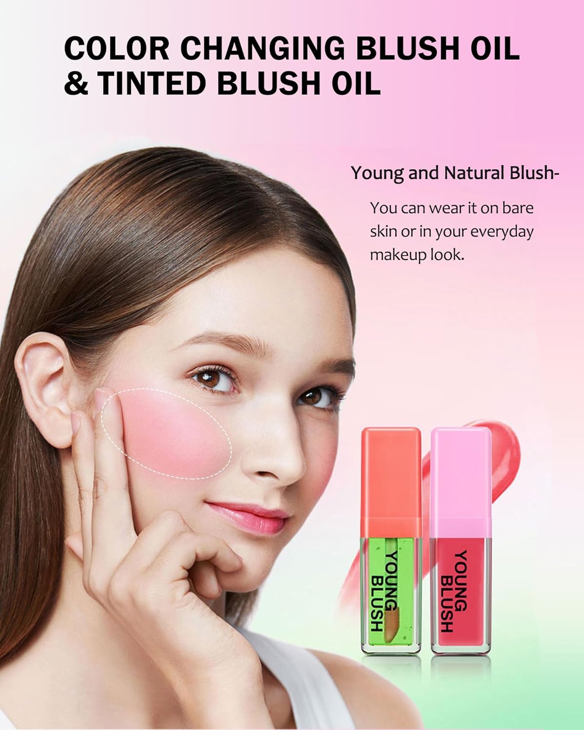 Pink Liquid Blush Oil Clear Liquid Blush for Cheeks, Waterproof Liquid Blush Oil Moisturizing Tinted Blush Stick, Long Lasting Blendable Highly Pigmented Cheek Tint, Christmas Makeup Gift for Women