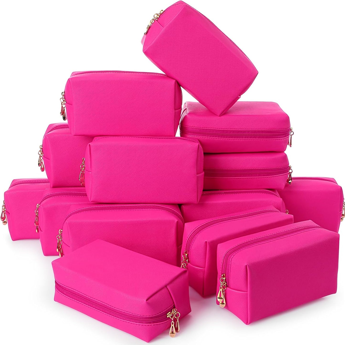 Kigeli 15 Pcs Aesthetic Makeup Bags PU Leather Cosmetic Pouches Waterproof Plain Toiletry Bags Makeup Pouches Bulk for Women Party Gift Travel Storage Organizer(Rose Red)