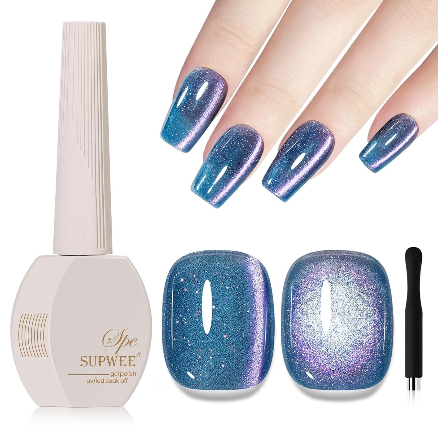 Blue Cat Eye Gel Nail Polish, 15ML Glitter CatEye Gel Polish Magnetic Crystal Reflective Effect with Magnet Soak Off Salon DIY at Home