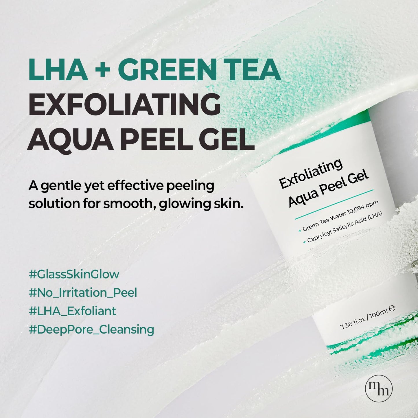 MOTHER MADE LHA Green Tea Exfoliating Aqua Peel Gel, Deep Pore Face Exfoliant, Gentle Facial Exfoliator, Dead Skin Remover, Natural Cellulose for Peeling, Vegan, Korean Skincare (100ml / 3.38 fl.oz)