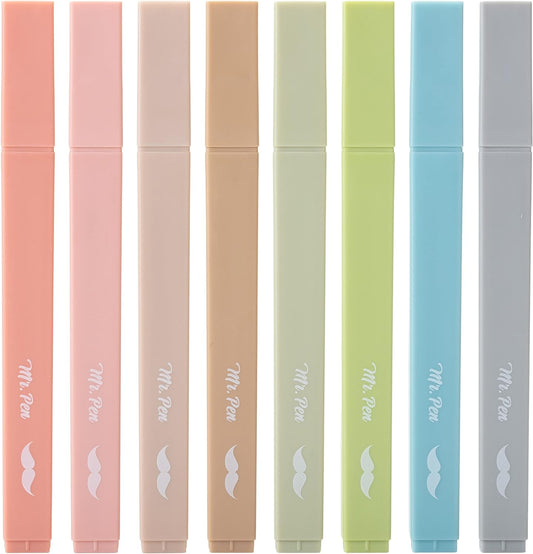 Mr. Pen- Aesthetic Highlighters, 8 pcs, Chisel Tip, Vintage Colors, No Bleed Bible Highlighter Pastel, Highlighters Assorted Colors, Pastel Highlighter Set, Cute Highlighter