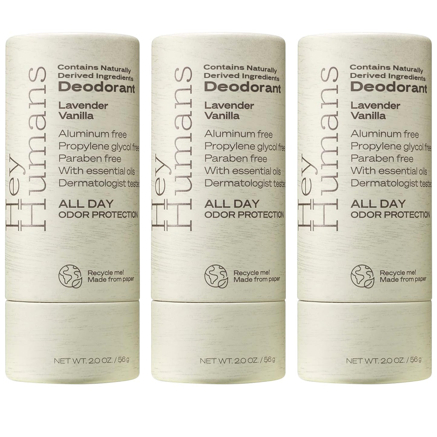 Hey Humans Deodorant, Aluminum Free Deodorant for Women and Men, Contains Naturally Derived Ingredients, All Day Odor Control, Refreshing Deodorant Essential Oils, Pack of 3, Lavender Vanilla