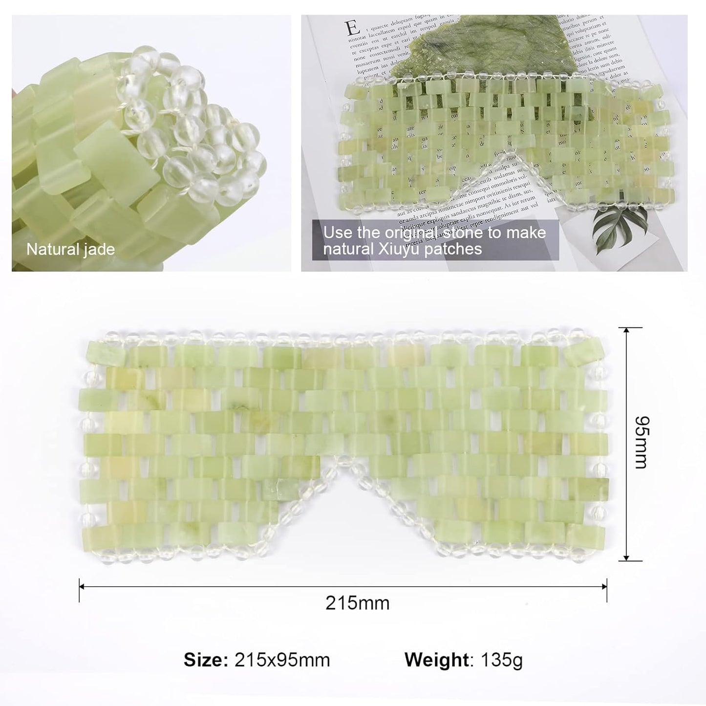 Jade Eye Mask - with Adjustable Strap for face 100% Natural Gemstone Jade Sleep Mask for Hot & Cold Anti Aging Therapy by LazyGa