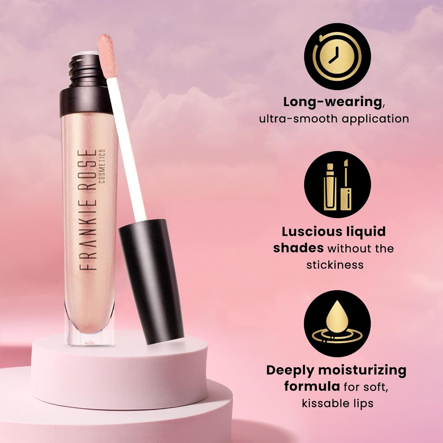 Frankie Rose Cosmetics Lip Gloss | Non-Sticky, Long Lasting, Hydrating Fashionista Shimmer Lip Gloss, 20g