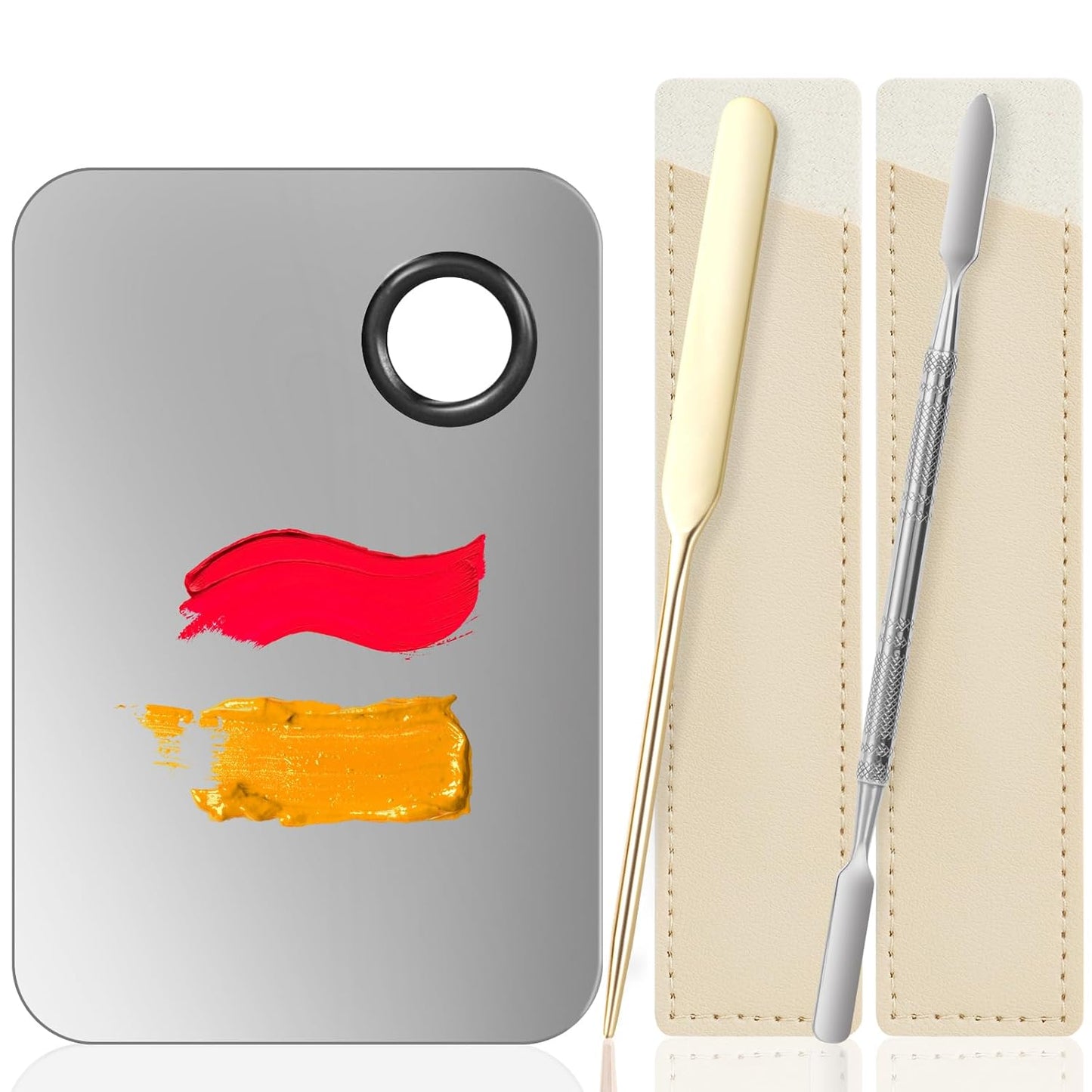 5PCS Makeup Mixing Palette, Stainless Steel Cosmetic Makeup Palette With Spatula Makeup Artist Tool, Professional Cosmetic Mixing Makeup Palette For Mixing Eye Shadow/Eyelash/Nail Art/Foundation