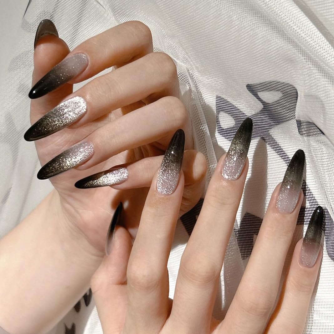 Nail Polish Strips, 32PCS Salon Quality Wraps, Long Lasting Gel Nail Stickers for Women Easy Apply& Remove (Night Glitter Black)