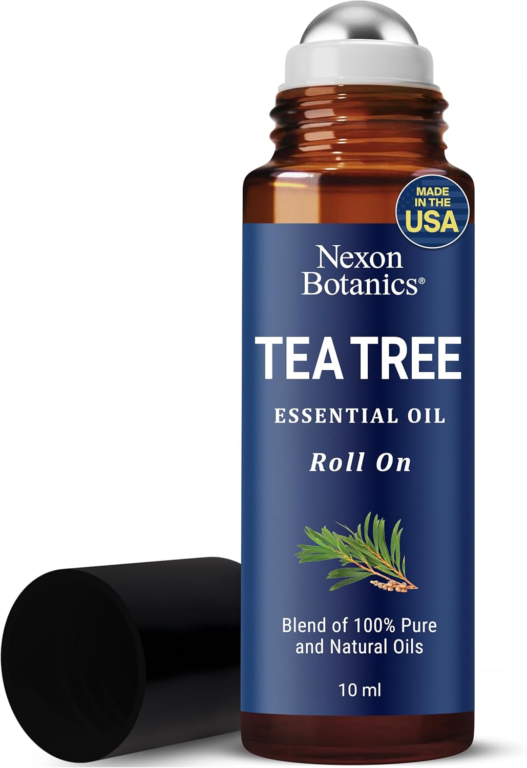 Tea Tree Oil Roll-On 10 ml - 100% Pure, Natural Essential Oil for Aromatherapy, Skin, Face & Body - Pre-Diluted for Travel - Nexon Botanics