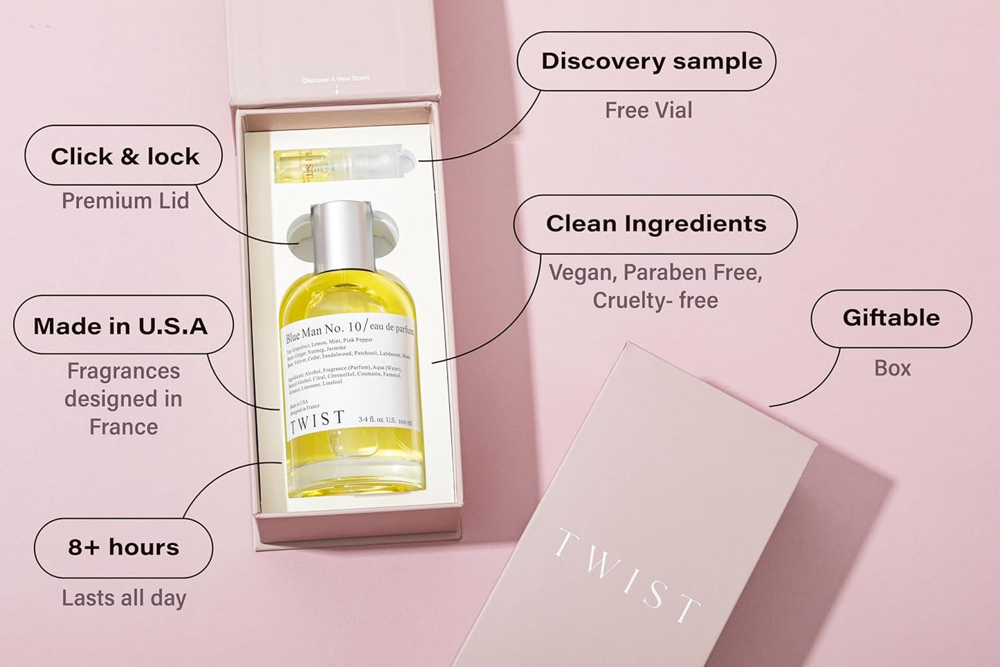 Twist Blue Man No. 10 - Eau De Parfum Inspired by Chan. Bleu, Long-Lasting Perfume For Men, Citrus & Wood, Vegan, Clean Ingredients, Fragrance - Spray 100 ml | 3.4 fl. oz.