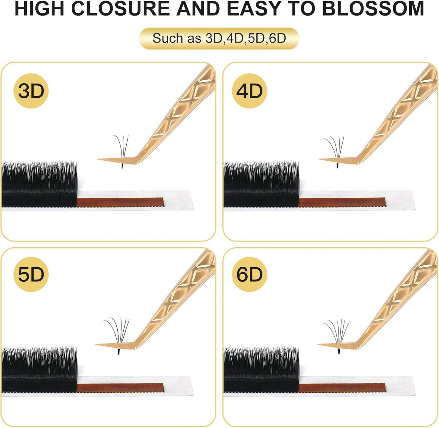 FEITA Eyelash Extension Tweezer Set Gold Lash Applicator Tool - Precision Lashes Diamond Grip Tweezers for 2D-6D Volume & Individual Eyelashes Extensions Supplies (6Pcs)