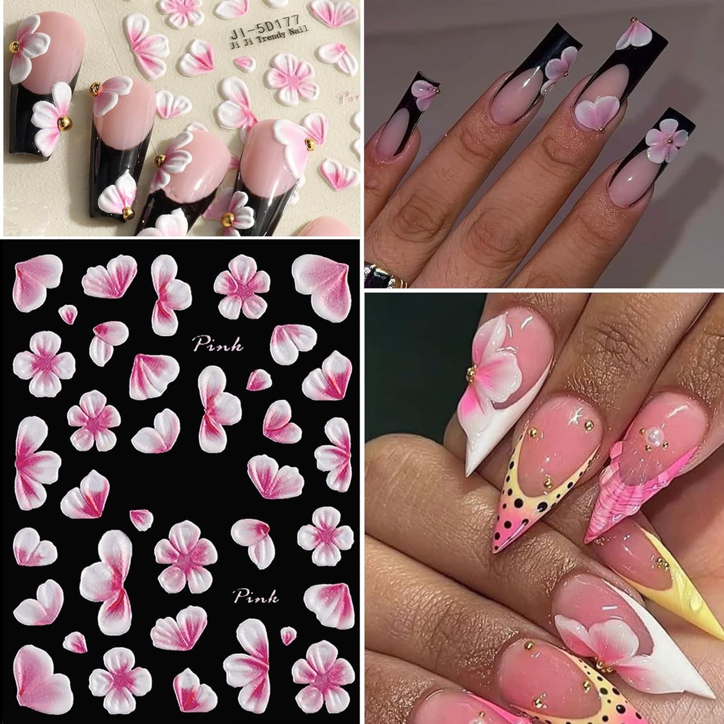 Spring Flower Nail Art Stickers Decals Floral Nail Decals Self Adhesive 5D Embossed for Women Nails Design Decoraion Colorful 3D Flower Mails Stickers Supplies