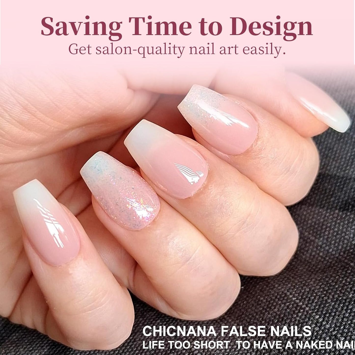 240Pcs False Nails Kit, Ombre Short Coffin Ballerina Press On Nails Pink White Gradient Soft Gel False Nail Tips Salon Perfect Fake Nails Kit Gift for Women Extensions DIY (Coffin)