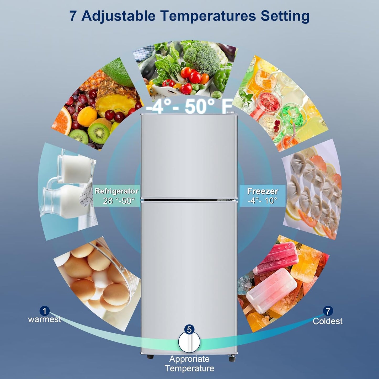 4.8 Cu. Ft. Fridge with Freezer, 2-Door Mini Fridge with Freezer, Adjustable Thermostat Small Refrigerator, Dorm Refrigerator for Apartment, Office, Kitchen, Silver