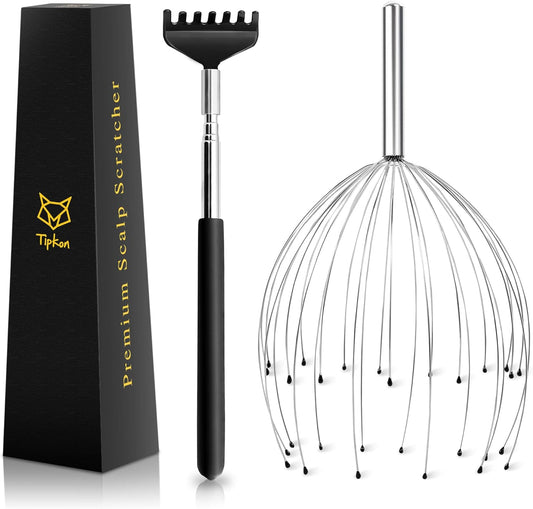 Head Massager 28 Fingers Scalp Massager Head Scratcher, Back Massage Back Scratcher, Stocking Stuffers for Scalp and Body Massage (Silvery)