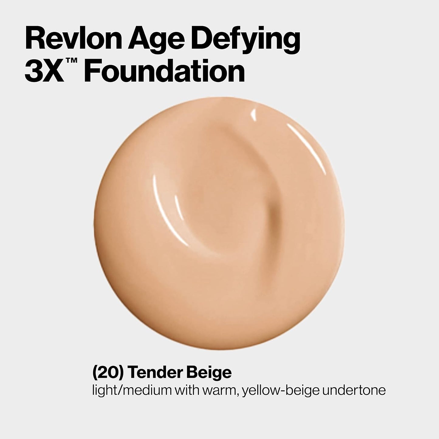 Revlon Age Defying 3X Makeup Foundation, Firming, Lifting and Anti-Aging Medium, Buildable Coverage with Natural Finish SPF 20, 020 Tender Beige, 1 fl oz