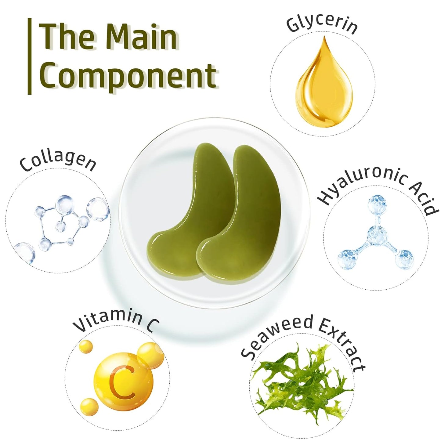 Adofect Eye Mask Collagen Eye Gel Pads Under Eye Mask for Puffiness and Dark Circle Under Eye Patches for Women and Men (Seaweed Green)