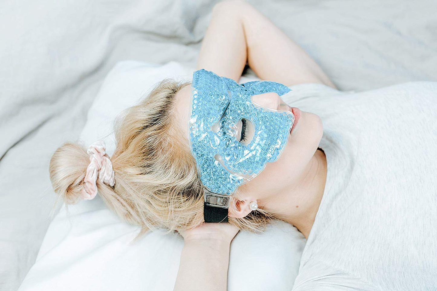 Eye Mask Get Rid of Puffy Eyes Migraine Relief, Sleeping, Travel Therapeutic Hot Cold Compress Pack with Cover Gel Beads, Spa Therapy Wrap for Sinus Pressure Face Puffiness Headaches Blue