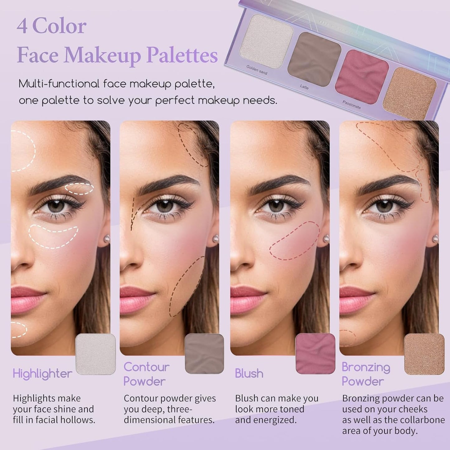 Color Nymph Contour Palette Eyeshadow Makeup Set For Teen Girl Included Highlighter, Blush, Bronzing, Contour Powder With Mirror For Beginners Cruelty Free And Hypoallergenic