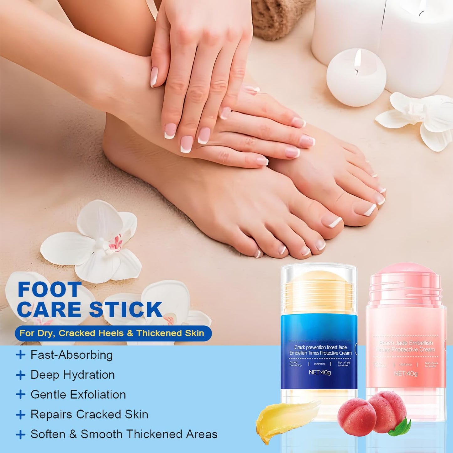 Crack Feet Prevention Stick,2pcs Anti Crack Foot Cream For Dry Heels,Moisturizing Foot Balm Stick for Women Men Dry Heels(Pink+Blue)