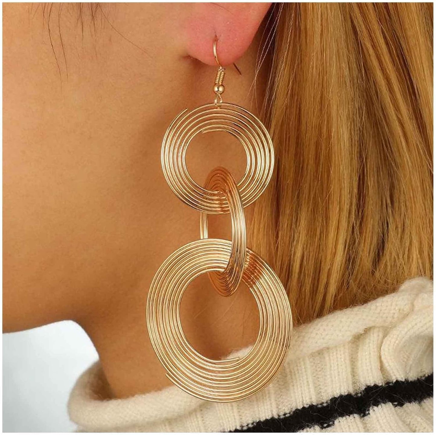 Punk Exaggerated Circle Drop Earring Long Circle Hoop Earrings Swirl Circle Earrings Gold Large Hollow Circle Dangle Earrings Jewelry for Women