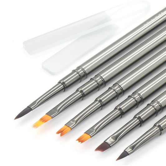 MYR 6Pcs Nail Art Brushes and 2Pcs Nano Nail Files, Metal Nail Art Tools, Acrylic Nail Brushes, Nail Design Tools, suitable for Personalized Nail Art Designs such as Flowers and Irregular Patterns