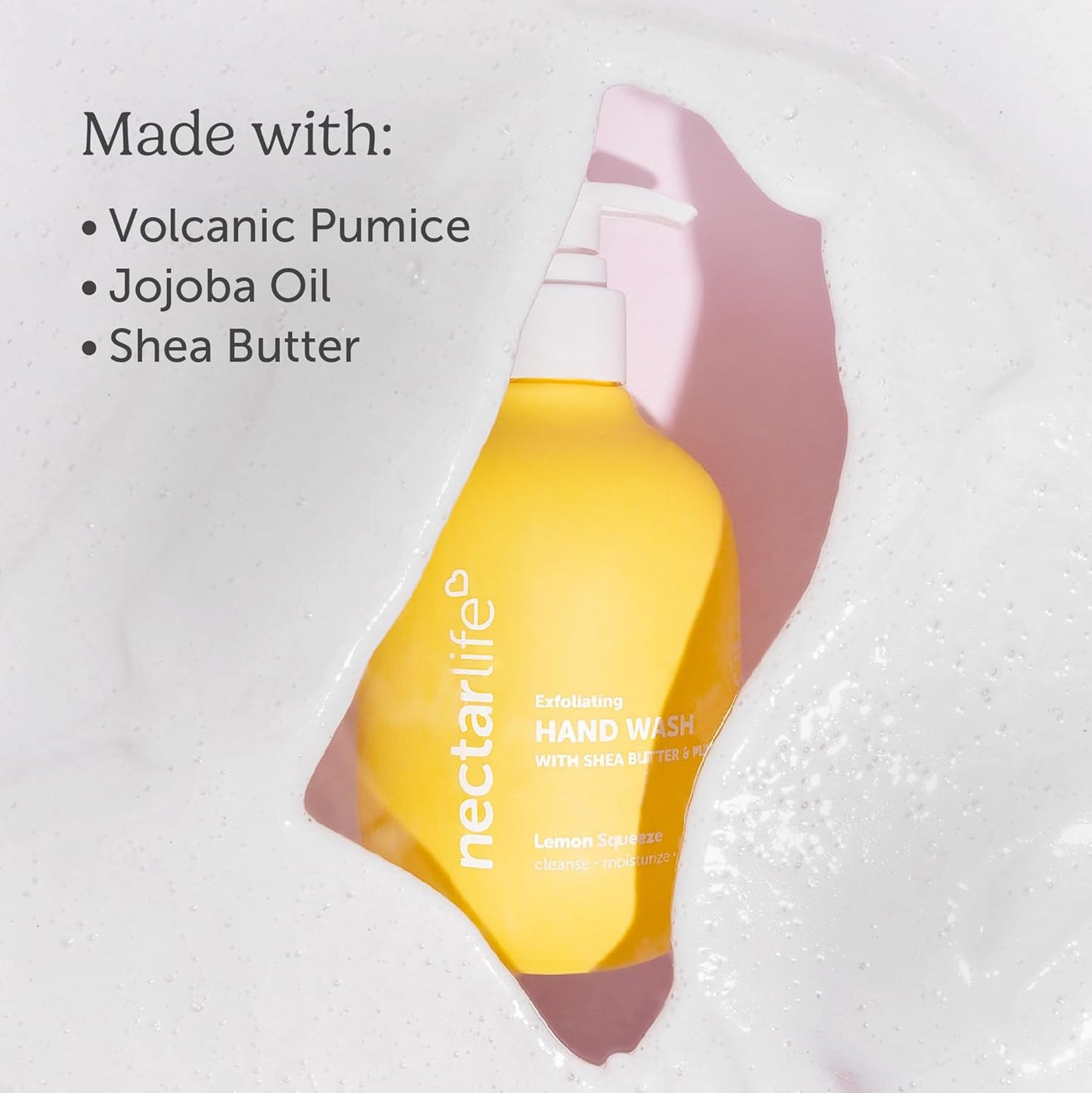 Nectar Life Exfoliating & Moisturizing Hand Wash, Volcanic Pumice for Hand Scrub, Shea Butter Softens Hands, Clean Vegan Ingredients, Lemon Scent