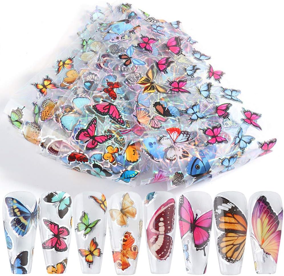 10 Sheets Butterfly Nail Art Foil Transfer Stickers - Holographic Nail Stickers Decals for DIY Starry Sky Manicure