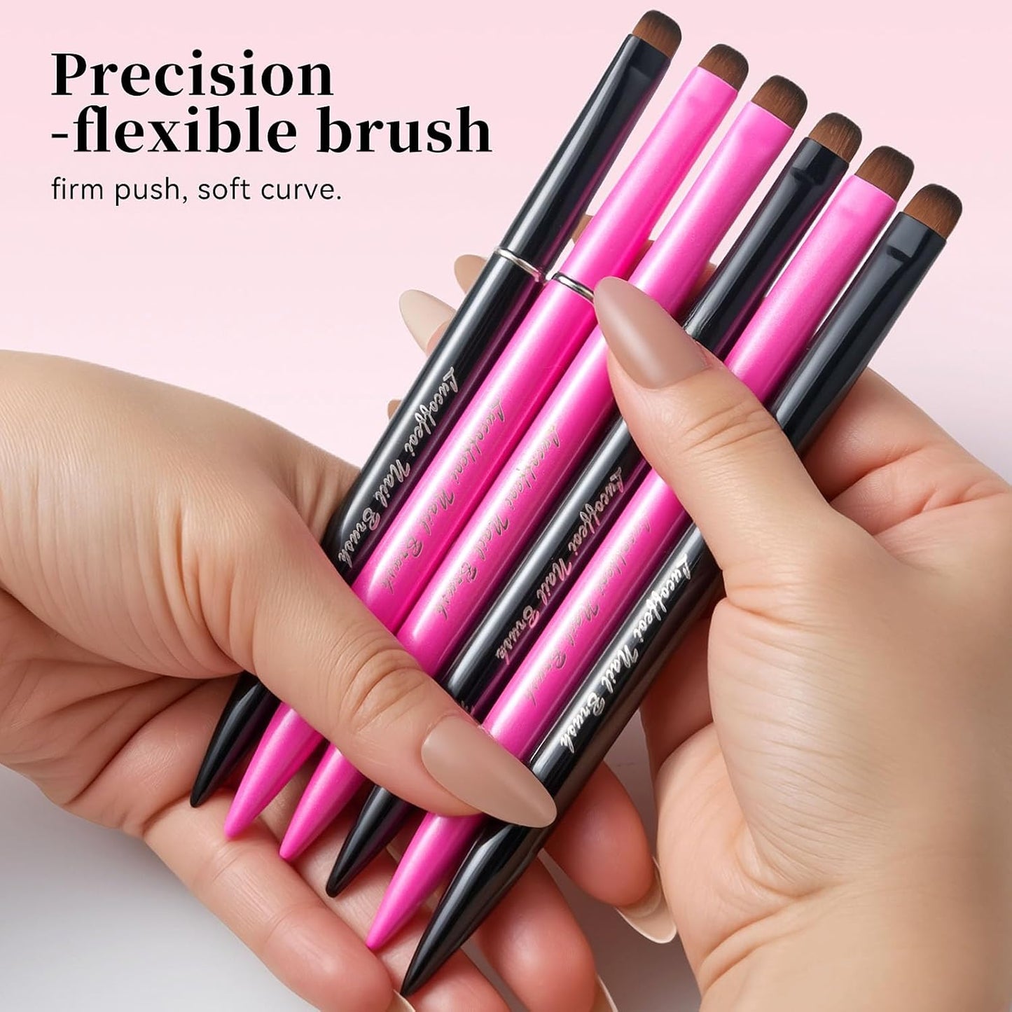 Nail Brush for French Tip, Nail Cleaning Brush for Gel & Acrylic - Professional Kolinsky Sable French Manicure Brush, Thin Nail Art Brush for Precise Clean Up & Polygel Application (Pink, F16)