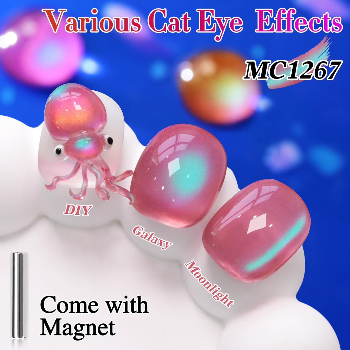 Double Rhythm Jelly Glass Cat Eye Gel Polish with Magnet 15ML Holographic Glitter Shimmer Translucent Sheer Color Magnetic Nail Polish Salon DIY at Home (Pink Teal-MC1267)