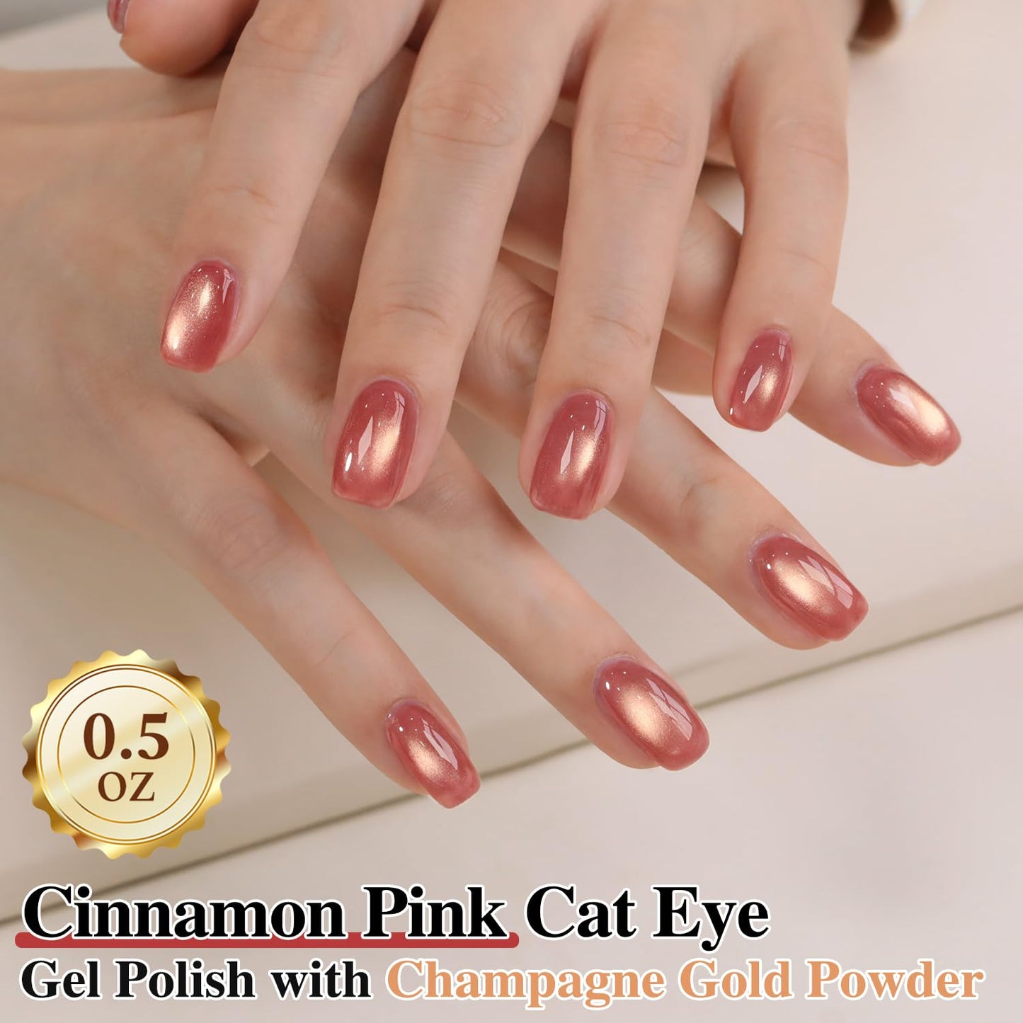 Double Rhythm 0.5 OZ Cat Eye Gel Polish with Magnet 15ML Holographic Glitter Shimmer Translucent Jelly Color Magnetic Nail Polish Salon DIY at Home (Cinnamon Pink-MC1269)