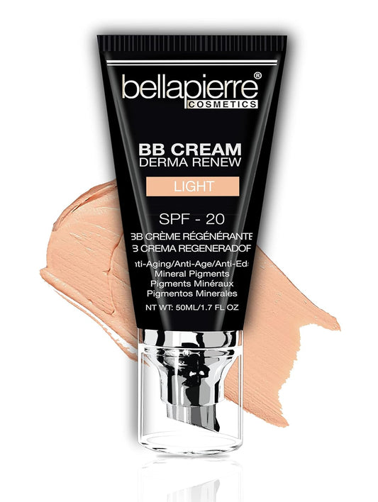 bellapierre BB Cream with SPF 20 - Tinted Sunscreen, Concealer, Matte Foundation, & Moisturizing Face Cream | Lightweight Formula + Pump Top Applicator | Non-Toxic & Paraben Free | 1.7 Oz - Light