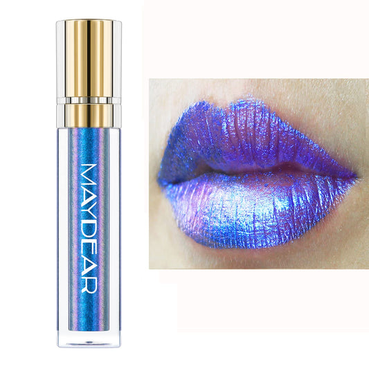 Maydear Chameleon Lipstick High Pigmented Multichrome Lipstick, Long-Lasting Metallic Shine Lip Gloss, Full-Coverage Rainbow Lip Color for Women, Blue Cyan (03)