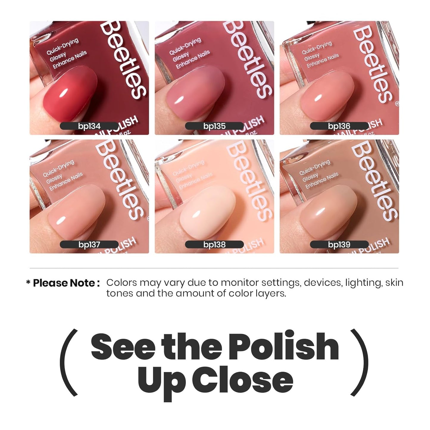 Beetles Jelly Nail Polish Set P186,6 Colors Burgundy Pink Nude Quick Dry Nail Polish Fingernail Fast Drying & Long Lasting Nail Strengthener Polish
