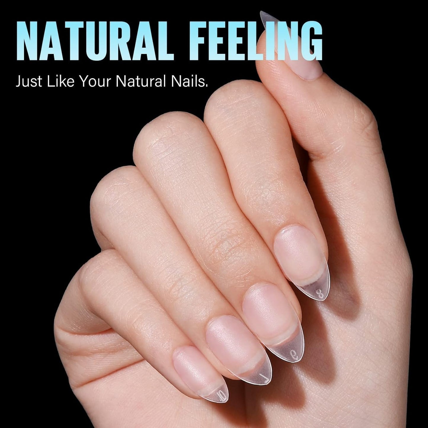 TOMICCA Short Almond Nail Tips, Acrylic Soft Full Coverage Fake Nailsfor Extension Manicure, Double-sided Matte Press on Nail Tips for Home DIY Art Women Girls