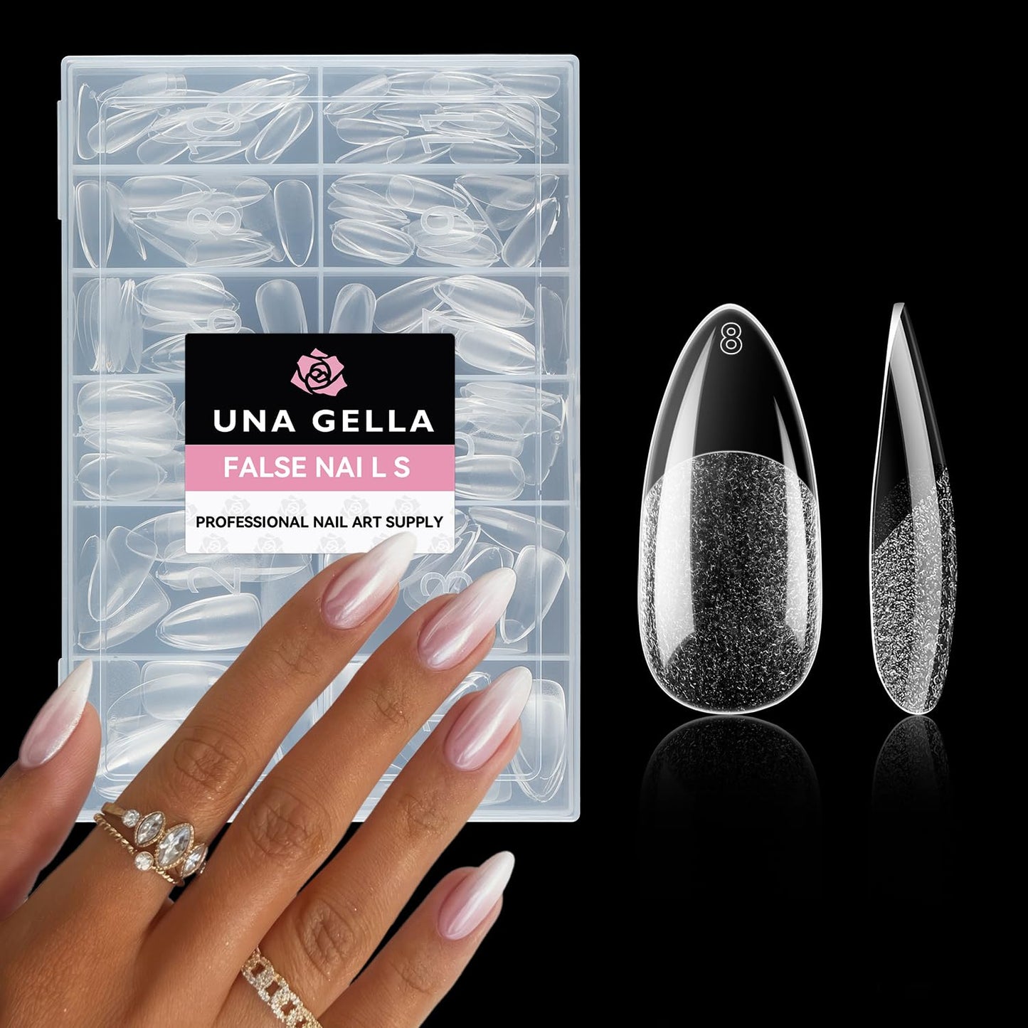 UNA GELLA Almond Nail Tips, 216pcs Pointed Almond Gel Nail Tips Pre-shape Half Matte Full Cover Clear Acrylic Soft Gel Fake Nails for Nail Extension Nail Art 12 Sizes