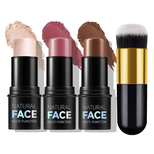 3Pcs Cream Contour Stick Makeup Kit,Create Face Contour,Highlighter Stick,Blush stick for Sculpt the Cheeks,Bronzer Contour Sticks,Waterproof and Long-lasting Contour makeup set,Non-greasy（02#05#06#）