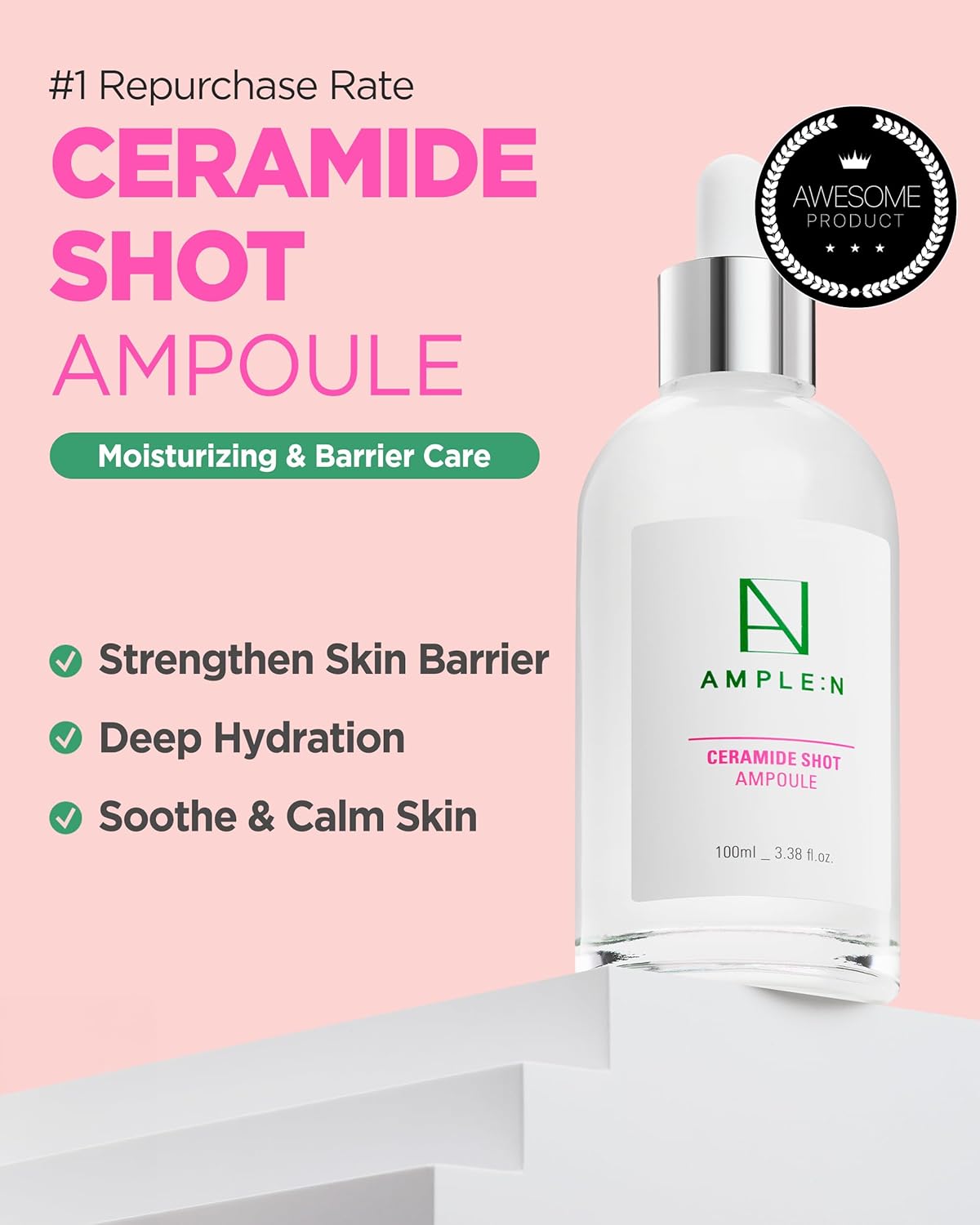 AMPLE:N Ceramide Shot Ampoule – Anti Aging and Hydrating Serum with Ceramide for Deep Moisturization – For Dry & Rough Skin to Reduces Wrinkles & Repairs Skin, 1.01 fl.oz.