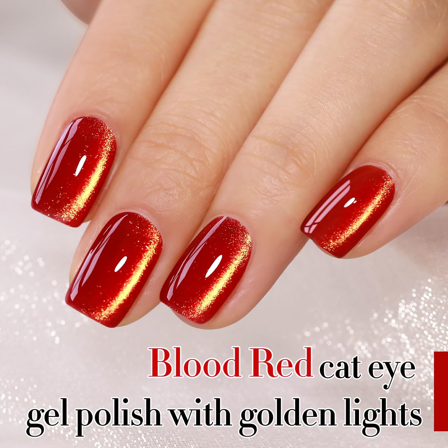 Double Rhythm Cat Eye Gel Polish with Magnet 15ML Ice Glass Holographic Glitter Shimmer Translucent Sheer Color Salon Soak Off Magnetic at Home (Blood Red-MC1145)